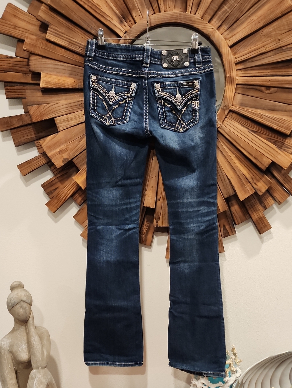 Vintage Miss Me Dark Wash Deep Indigo Jeans with Embroidered Pockets SZ 27
